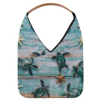 Generic Vintage Wooden Board Sea Shell Turtle Reusable Lightweight Grocery Bags - Foldable Into Compact Pouch, Washable & Sturdy, Multipurpose for Shopping an