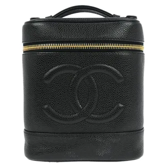 Chanel Vintage Timeless Cosmetic Case Caviar Black Leather Handbag (Pre-Owned)