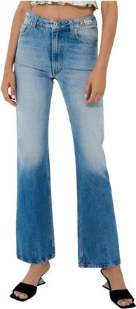 Paco Rabanne High-waisted jeans met metalen details - Dames - Bootcut Jeans - Blauw - M - Katoen - Jeans