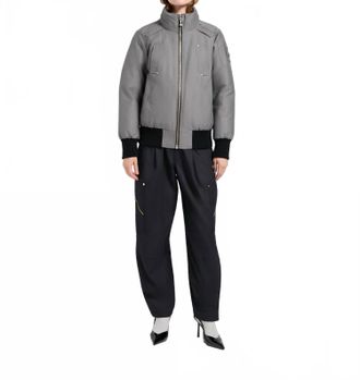 Moose Knuckles Debbie Shearling Trim Bomber Jacket In Slate/natural
