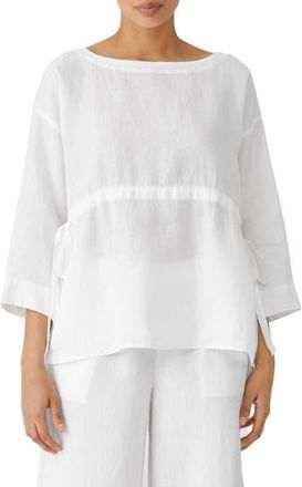 Eileen Fisher Bateau Neck Organic Linen Top in White at Nordstrom Rack, Size X-Large