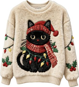 Generic Womens Flannel Crewneck Long Sleeve Sweater Christmas Theme Cozy Soft Warm Pullover Fashion Casual Comfort Fleece Tops For Winter Fall Season