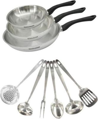Fackelmann Bater&iacute;a De Cocina Fackelmann Geneva Set 3 Po&ecirc;les Inox 18/8 (20/24/28 Cm) + 6 Ustensiles Inox