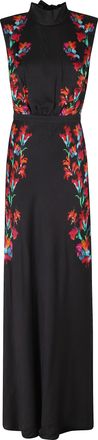 Saloni Black Fleur High-Neck Floral Print Viscose Maxi Dress
