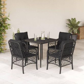 vidaXL Set De Muebles Jard&iacute;n 5 Pzas Con Cojines Rat&aacute;n Sint&eacute;tico Negro Vidaxl