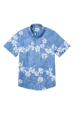 Reyn Spooner 50th State Tailored Fit Short Sleeve Button Down Shirt in Denim at Nordstrom, Size Xx-Large