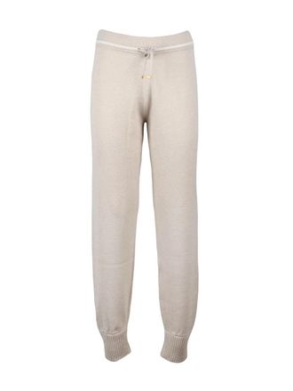 Eleventy Beige Cashmere Trousers with Relaxed Fit and Ribbed Details