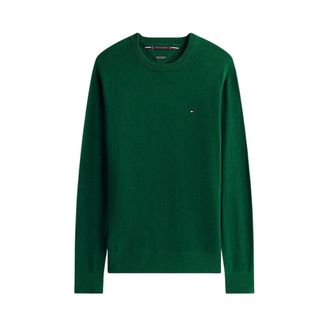 Tommy Hilfiger Katoenen kasjmier trui met ronde hals - Heren - Truien - Groen - Maat: M Katoen