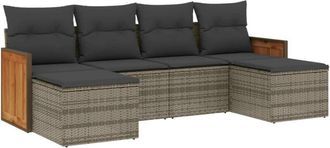 vidaXL Set De Muebles De Jard&iacute;n 6 Pzas Y Cojines Rat&aacute;n Sint&eacute;tico Gris Vidaxl