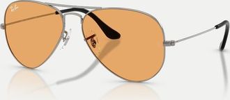Ray-Ban Aviator - Occhiali da sole pilot grandi in metallo color canna di fucile con lenti arancioni-Grigio
