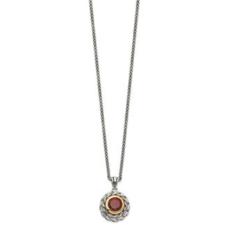 Diamond2Deal Sterling Silver with 14K Accent Round Garnet Pendant Necklace