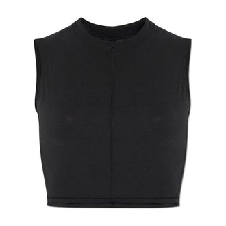 Yohji Yamamoto Sleeveless Tops, female, Black, Size: 2XS Running Cropped Tank Top