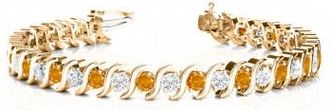 Allurez Citrine & Diamond Tennis S Link Bracelet 14k Yellow Gold (4.00ct)