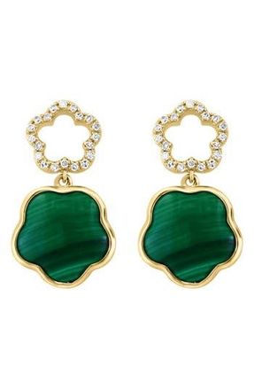 Effy 14K Gold Diamond & Malachite Clover Drop Earrings in Green at Nordstrom Rack
