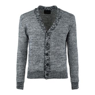 Roberto Collina Black And Gray Cardigan With Mélange Effect
