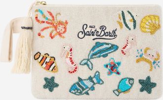 MC2 Saint Barth katoenen clutch met mariene motieven met kralen