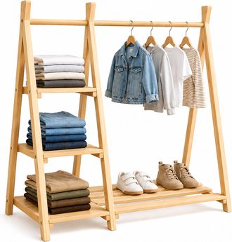 Relaxdays Perchero Infantil Relaxdays, Madera De Pino, Barra Y Estanter&iacute;a, (al X An X Prof) 111,5 X 112 X 48 Cm, Color Natural