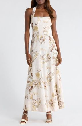 CeCe by Cynthia Steffe Floral Panel Halter Midi Dress in Cream Multi at Nordstrom, Size X-Small