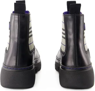 Burberry Womens Plaid Chelsea Boot Black Calfskin