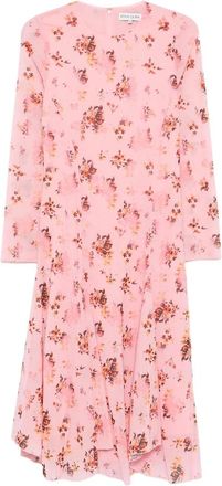 Stine Goya Kleedjes, Dames, Roze, M, Polyester, Roze Bloemenprint Midi Jurk