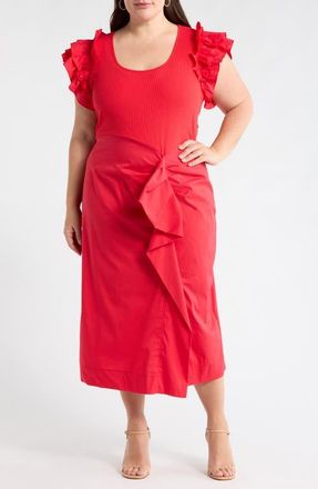 Sugarlips Glow Ruffle Midi Dress in Red at Nordstrom, Size 3X