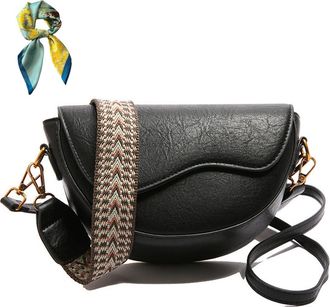 Generic Women Retro Chic Saddle Bag Trendy Crescent Purse,Soft Faux Leather Crossbody Bags,Commute Underarm Shoulder Handbag (Black)