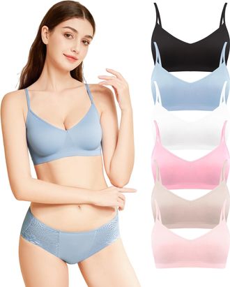 Power Flower 6-Pack Womens Sports Bras, Seamless Yoga Bras with Removable Pads, Comfortable Strap Design, Sizes S-XL (3007, L-XL)