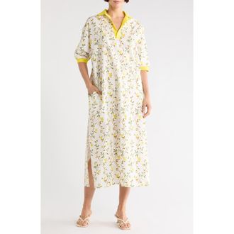 Longchamp Floral Short Sleeve Cotton Polo Dress in Lemon at Nordstrom Rack
