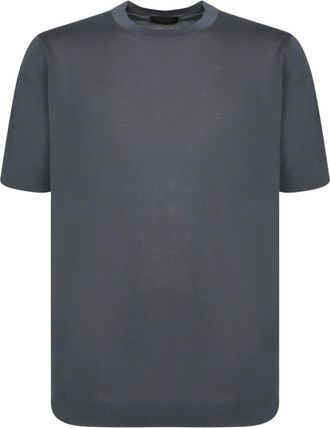 Dell'Oglio Blauw T-shirt met ronde hals en korte mouwen - Heren - T-shirts - Blauw - 3XL - Katoen - Tops