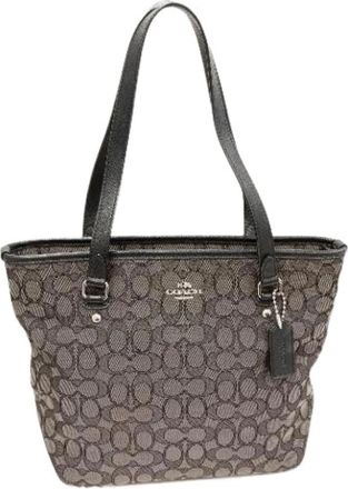 Coach Pre-owned Canvas Calfskin Signature 2way Bag - Dames - Vintage Shopper - Grijs - ONE Size - Leer - Vintage