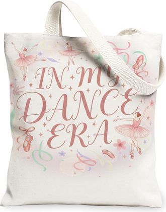 Generic Ballet Canvas Tote Bags, Dance Floral Pattern Reusable Grocery Bags, Spring Vintage Lightweight Washable Shoulder Strap for, White, 13x15 Inch