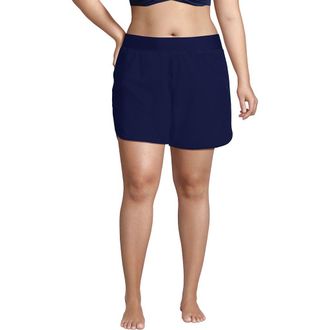 Lands End 5 Quick Dry Elastic Waist Board Shorts Swim Cover-up Shorts with Panty in Deep Sea Navy at Nordstrom, Size 20W