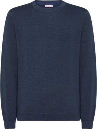 Sun 68 Vintage wollen trui met ronde hals en geborduurd logo - Heren - Ronde hals truien - Blauw - XL - Wol - Truien & Vesten