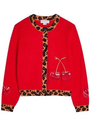 Never Fully Dressed Cherry Embroidered Knit Cardigan - Red - XS (UK6 / XS)