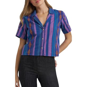 Wrangler x Lainey Wilson Crop Cotton Jacquard Camp Shirt in Pink at Nordstrom, Size X-Small