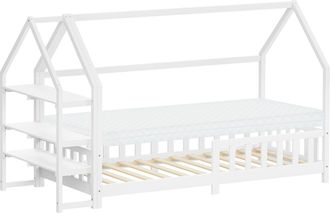 ML Design Ml-design Cama Infantil 90x200cm Blanco, Con Colch&oacute;n Al:10cm, Protecci&oacute;n Antica&iacute;da, Techo Y Somier, Listones De Madera De Maciza De Pino Lecho Montess