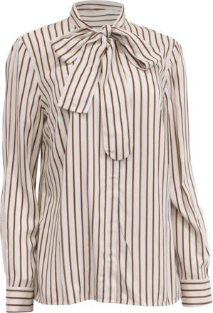 Akris Striped Tie-Neck Blouse in White Viscose