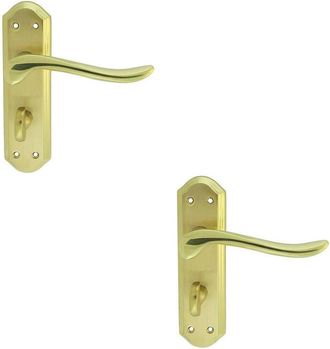 Loops 2x PAIR Curved Lever on Sculpted Bathroom Backplate 180 x 48mm Dual Brass