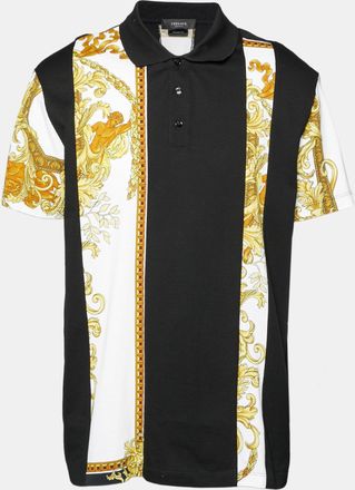 Versace Black Barocco Print Pique Polo T-Shirt