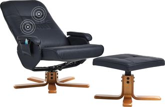 Beliani Beliani - Sill&oacute;n De Masaje Con Respaldo Alto Giratorio Con Calefacci&oacute;n Con Reposapi&eacute;s De Piel Sint&eacute;tica Negro Relaxpro