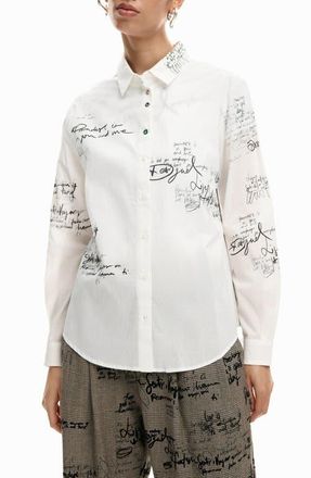 Desigual Paradise Oversize Cotton Button-Up Shirt in White at Nordstrom, Size X-Large