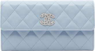Chanel Blue Grained Calfskin Long Wallet (Bi-Fold) (Pre-Owned)
