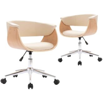 vidaXL Sillas De Comedor Giratorias 2 Uds Cuero Sint&eacute;tico Color Crema Vidaxl