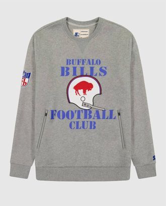 Starter Mens Buffalo Bills Crew Neck Sweatshirt With Zip Pockets In Grey