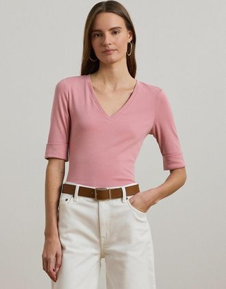 Ralph Lauren T-shirt met 3/4-mouwen en V-hals