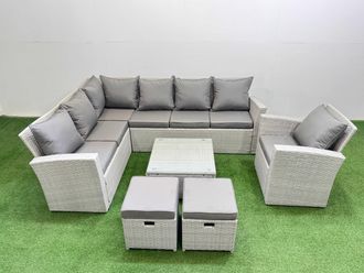 Fimous 9 Seater Corner Sofa Sets with Coffee Table Chair 2 Small Stools in Light Grey