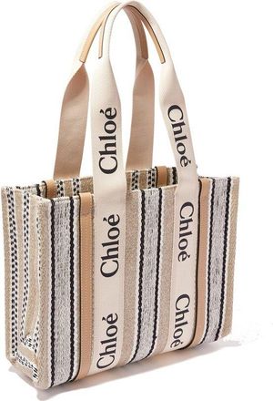 Chlo&eacute; Womens Linen With Logo Ribbon Tote Beige
