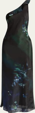 Giorgio Armani One-Shoulder Floral Silk Maxi Slip Dress