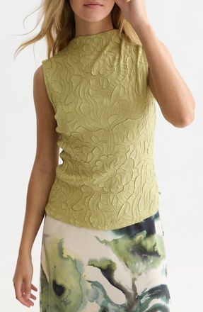 Scotch & Soda Floral Jacquard Sleeveless Funnel Neck Top in Beechnut at Nordstrom, Size 34