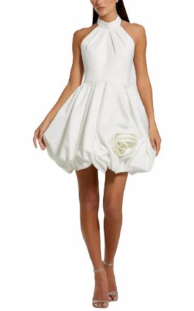 Mac Duggal Satin Bubble Hem Backless Mini Dress In Ivory